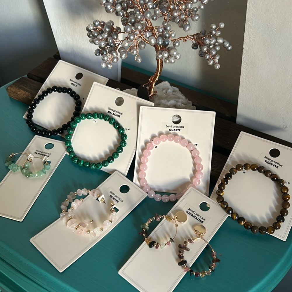 New Bulk Lot 7 Pieces Gift Semi Precious Gemstone Earrings Bracelets Jewelry Set